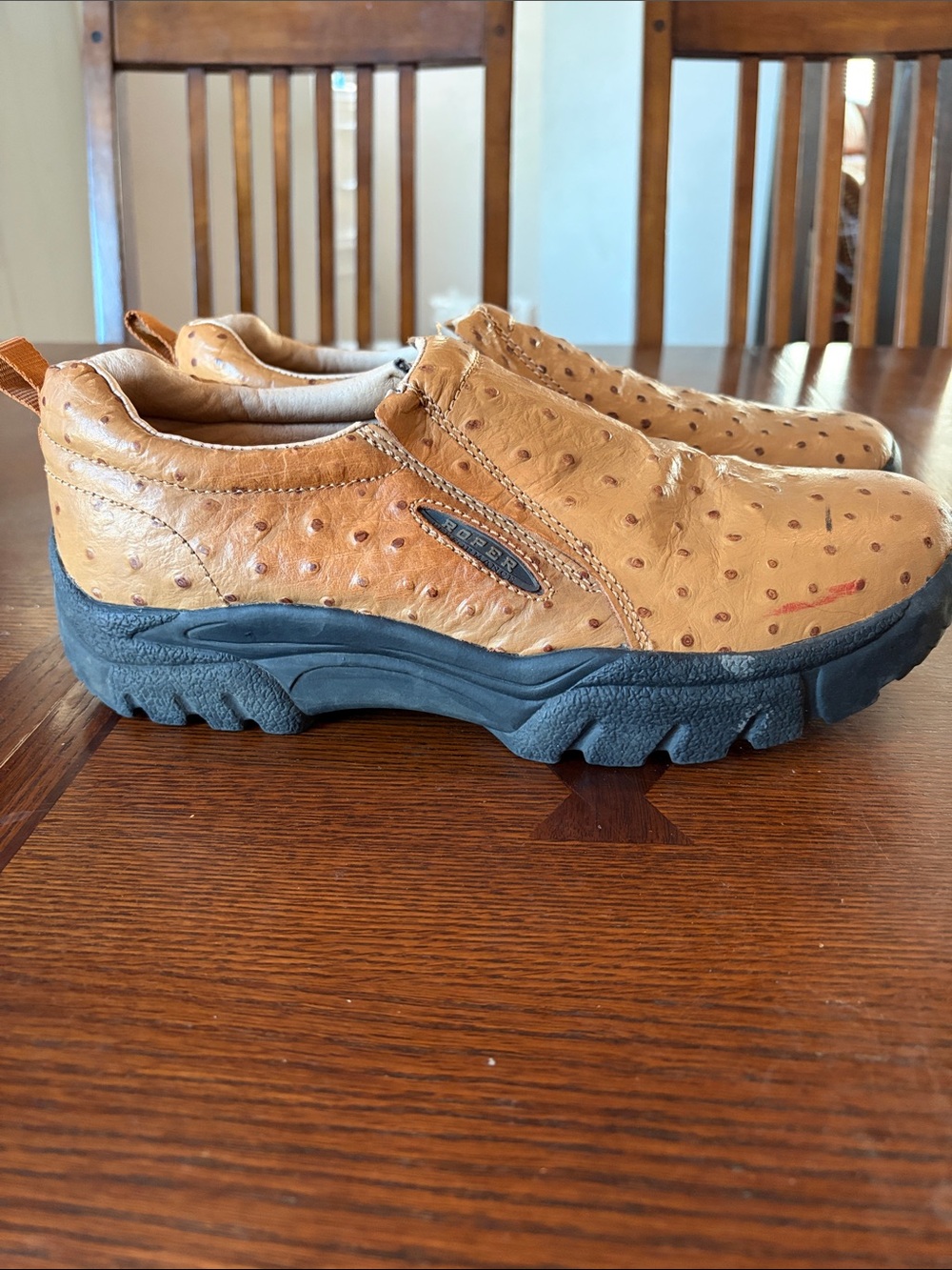 Roper Men's Tan/Brown Ostrich-Textured Slip-On Shoes